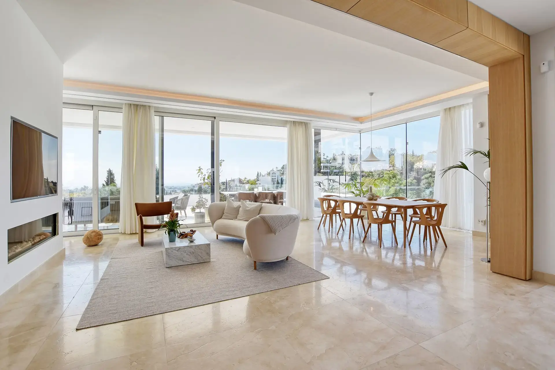 Bright, HDR-edited property photograph showing a well-lit living room