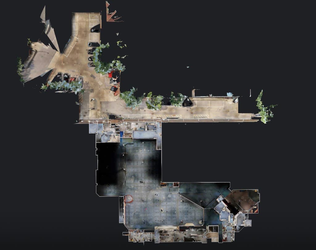 Top-down Matterport dollhouse view of The Point showing the full floor plan layout across 23,000 sq ft